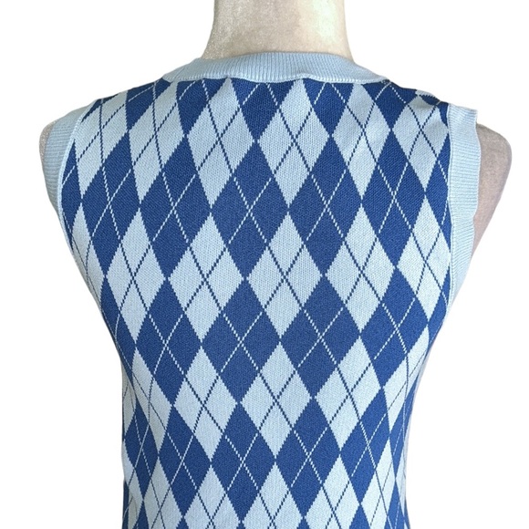 Zara Blue Argyle Diamond Sleeveless Knit Sweater Mini Dress - Blogger Fave - S - Picture 13 of 16